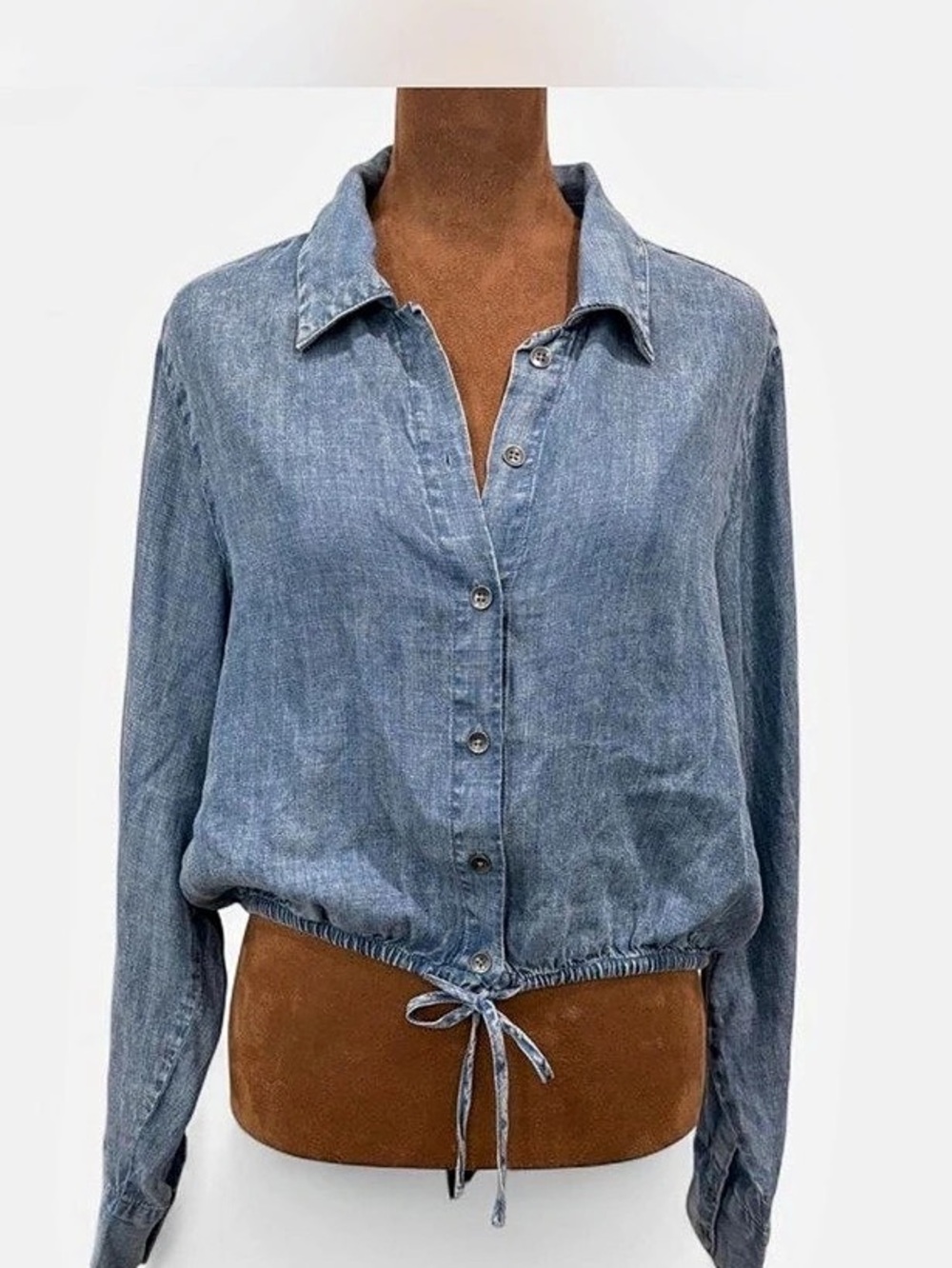 Splendid Dillon Lyocell Cropped Button Down in Blue Size Medium NWT Minimalist $